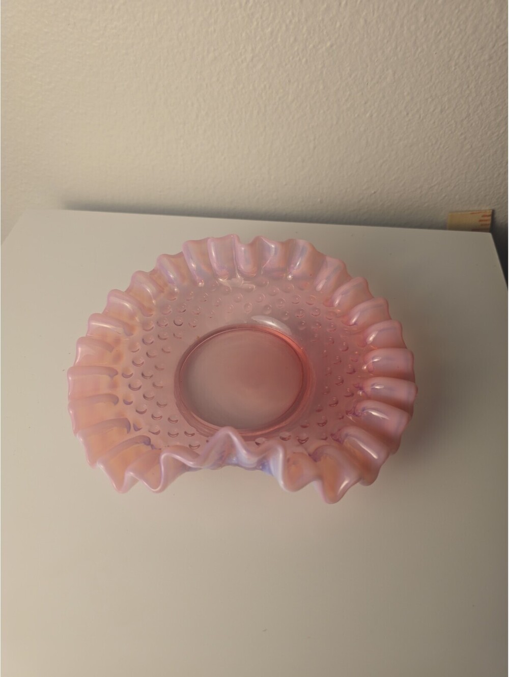 Fenton Glass Cranberry Ruffled Hobnail Dish 5-6.25"
